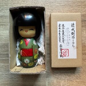 Japanese Kokeshi Doll with Floral Kimono